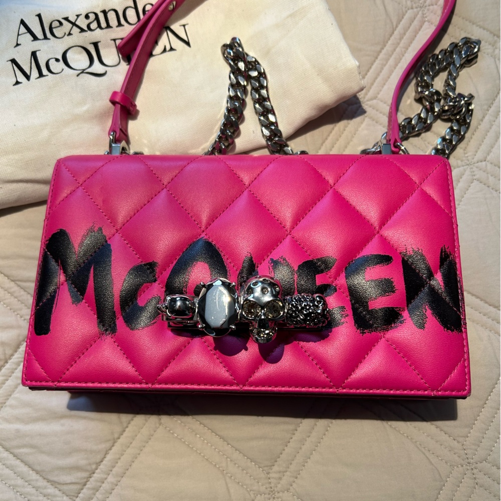 Alexander McQueen Pink Quilted Clutch with Silver Accents
